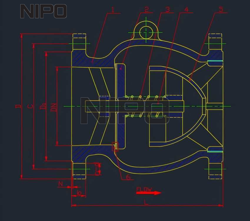 V&aacute;lvula de reten&ccedil;&atilde;o de fluxo axial de queda de baixa press&atilde;o, design simplificado